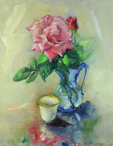 Pitcher with Red Roses and a Tea Cup