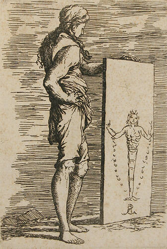 Standing Youth Supporting a Large Tablet