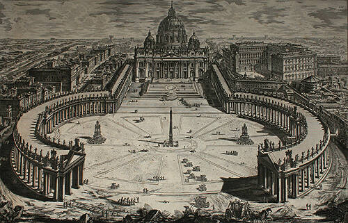 Veduta dell'insigne Basilica Vaticana coll'ampio Portico, e Piazza adjacente