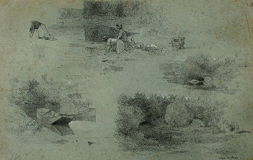 Four Study Sketches (River Scenes with Figures)