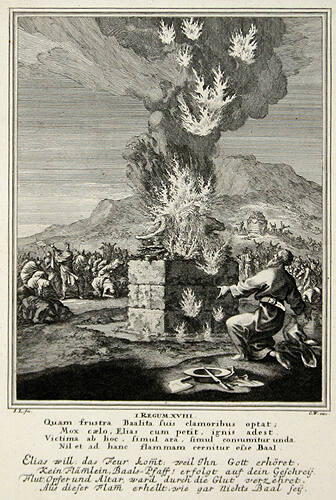 The Lord Sends Fire to Consume Elijah's Offering in the Face of the Priests of Bael (1 Kings 18)
