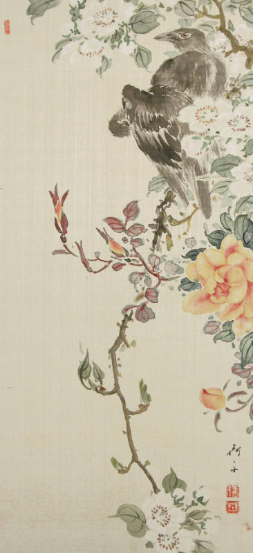 Crows in Cherry Blossoms and Roses