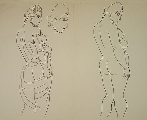 Standing Female Nudes and Study of a Head